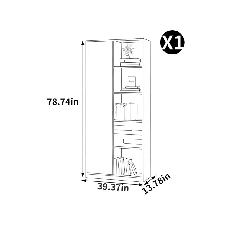 Chinese style storage bookcase, (8 Shelves) 78.74"H x 39.37"W x 13.78"D, Grey