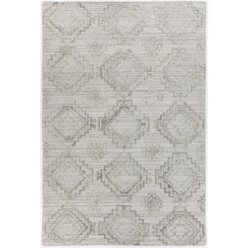 Tapis en laine gris clair tissé à la main Dominguez, Rectangulaire 9 pi x 13 pi