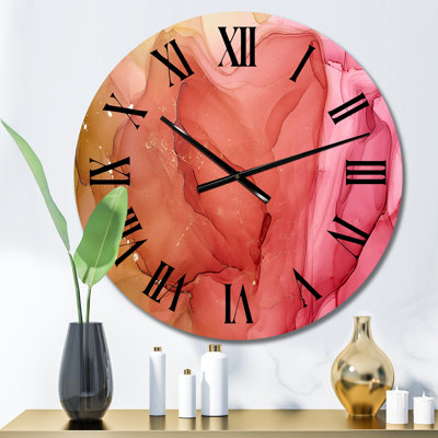 Red Green Liquid ink Art Ii - Modern Wall Clock