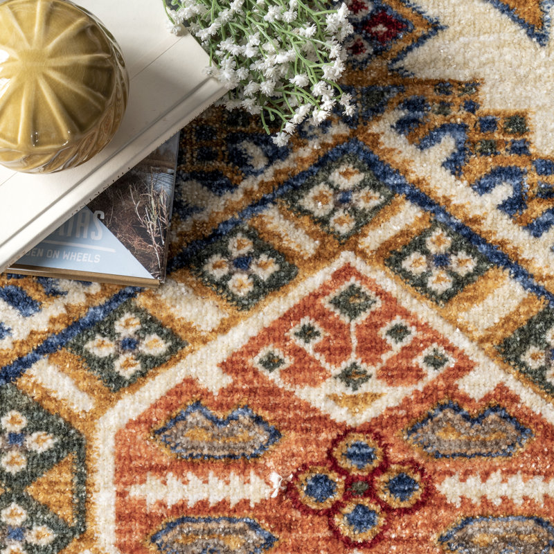 Tapis bleu/rouge/noir zone oriental Toms, Rectangle 3 pi x 5 pi