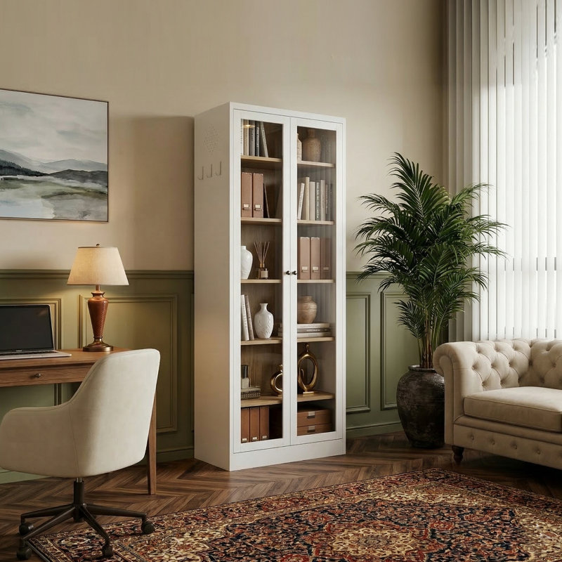 Bibliothèque de 72 po avec portes en verre et 5 tablettes réglables