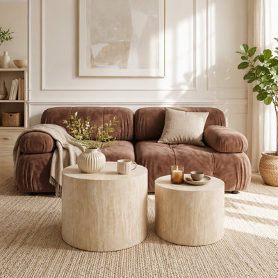 Ensemble de 2 tables basses gigognes, table basse ronde moderne avec pieds antidérapants, table d'appoint en bois pour salon, chambre à coucher, bureau, balcon, terrasse, petit espace, sans assemblage