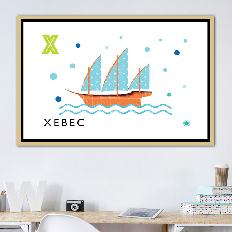 «X is for Xebec» - impression, Pas de tapis, H 40 po x l 60 po x 1,5 po, Toile encadrée d'or
