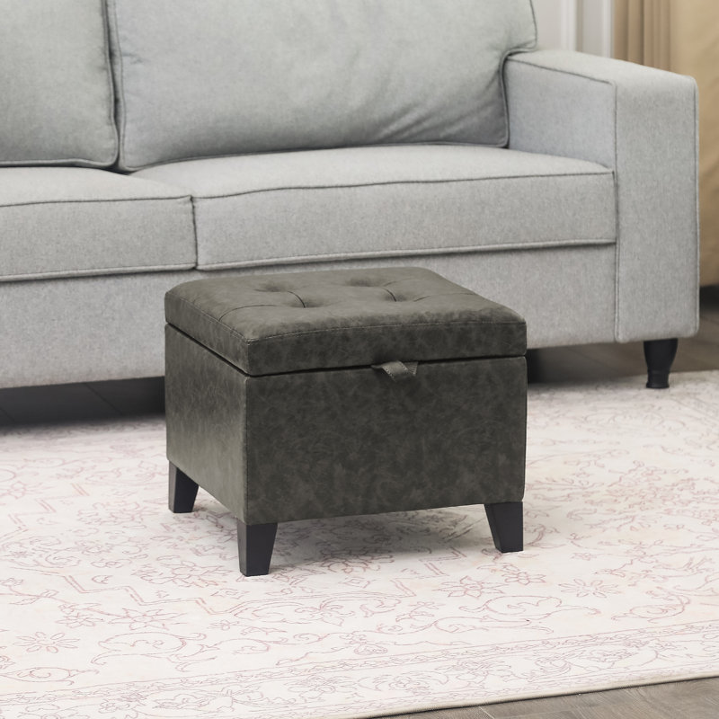 Orella Upholstered Ottoman, Gray Faux Leather