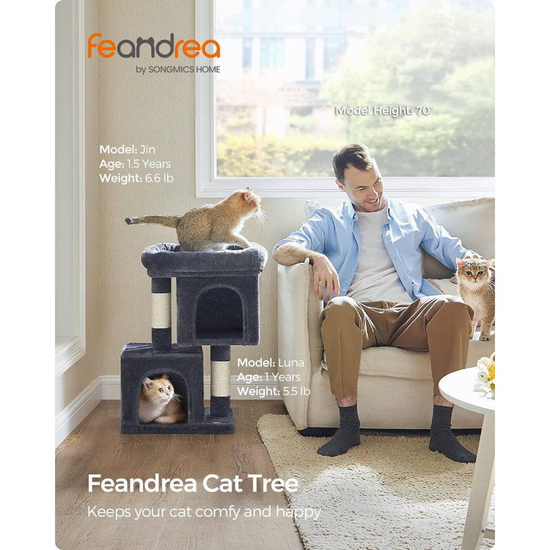 Dregan 26.4'' H Cat Tree, 16" H x 12" W x 27" L, Dark Gray