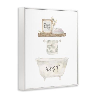 Restful Proverb Bathtub Framed Giclee, design by Blue Chair Blessing