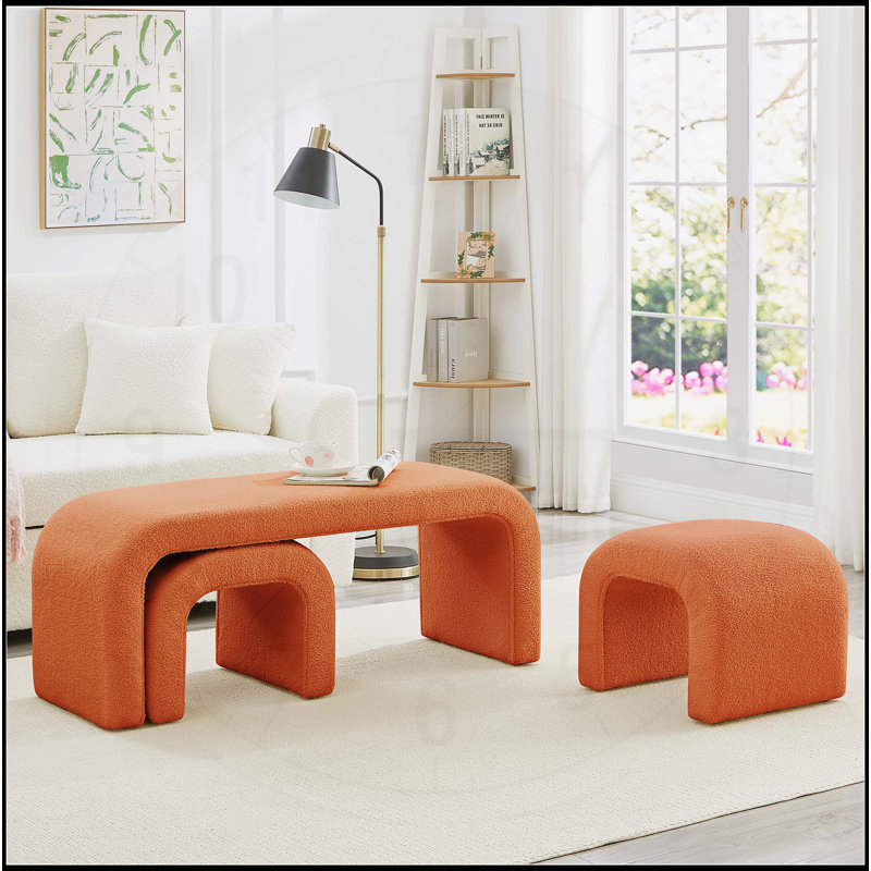 Ensemble de 3 tabourets de banc et de repose-pieds modernes en forme de U pour le hall d'entrée, la chambre à coucher et le salon, 44 + 18 pouces - Polyvalent et confortable