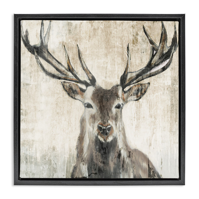 Portrait de faune d'élan rustique, H 18 po x l 18 po, Cadre flottant noir de jais