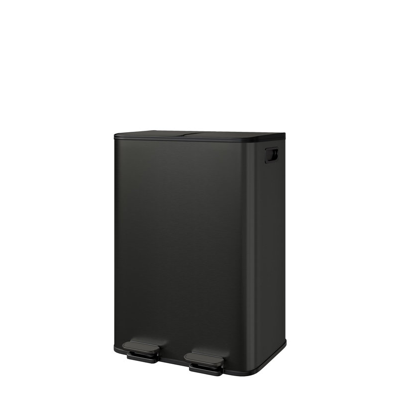Poubelle double 2 x 8 gallons en acier inoxydable avec couvercle pour cuisine, noir, Noir mat, 16 gallons