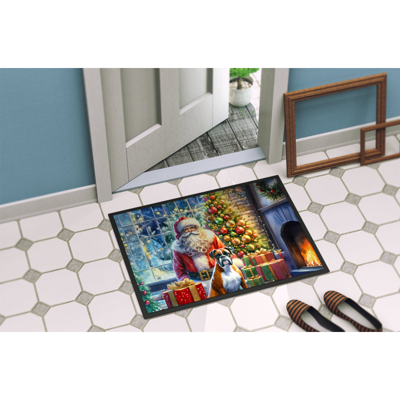 Paillasson Boxer and Santa Claus, L 24 po x L 36 po