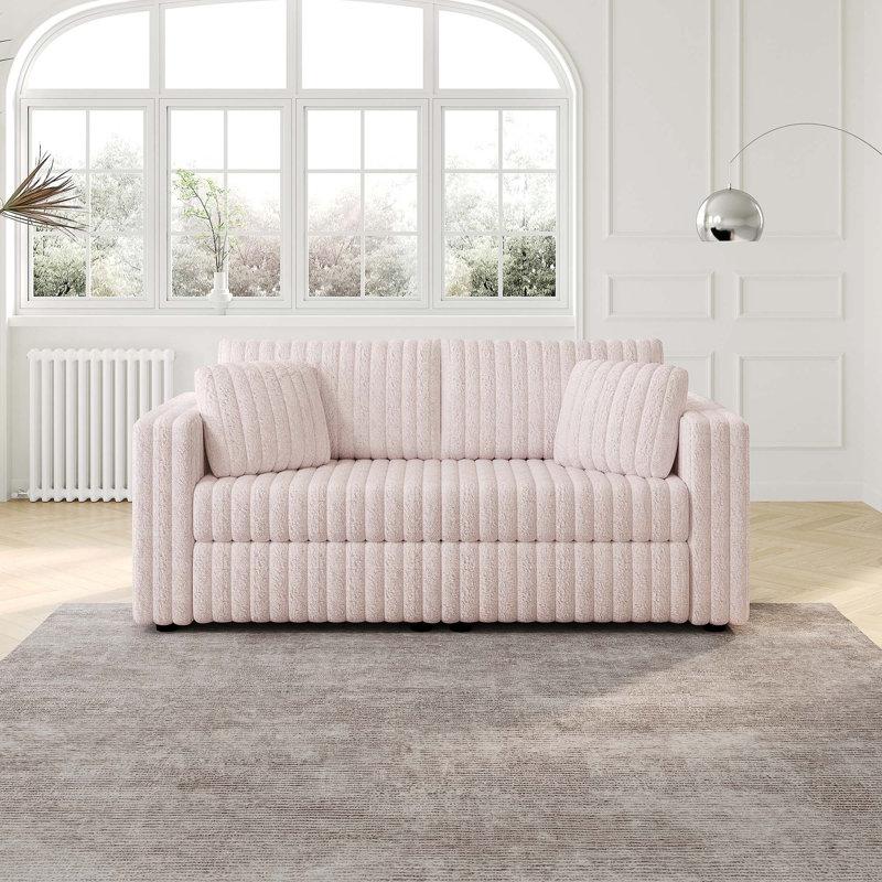 Faux Fur Fabric Modular Sofa, Light Pink, 2, 30.7" H x 75.6" W x 34.6" D