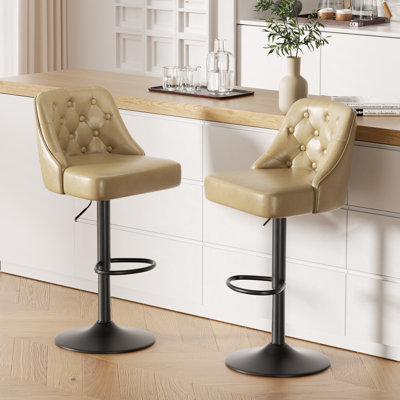 360-Degree Rotatable Faux Leather Bar Stool With Button Stitching