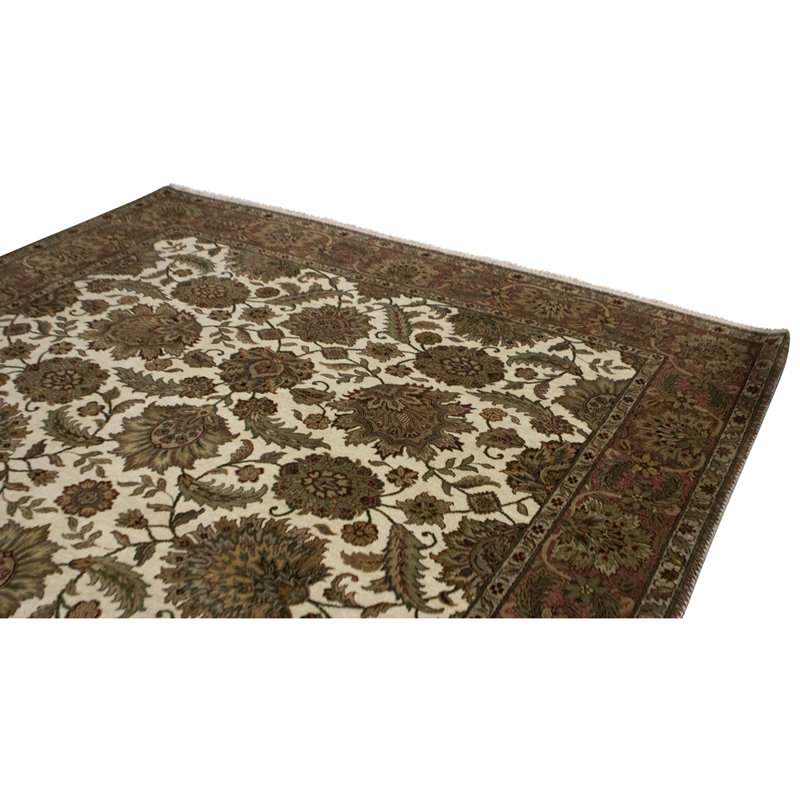 Tapis ivoire et rouille de haute qualité noué à la main