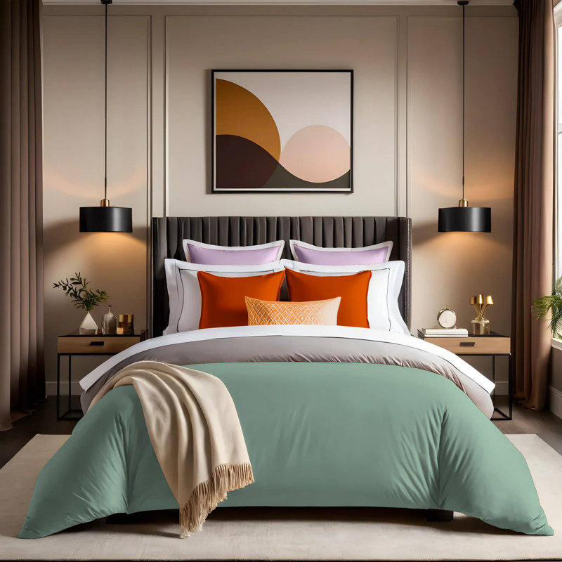 Luxurious Quilt Cover, 100% Cotton Ranforce, 94.5 x 86.6 inches | Soft and Breathable, 145 Thread Count | Easy Button Closure, Machine Washable | Elegant Green Color for a Cozy Bedroom Upgrade