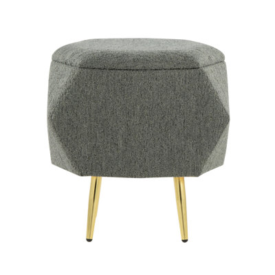 Ottoman In Gold Metal And Green Fabric With Storage