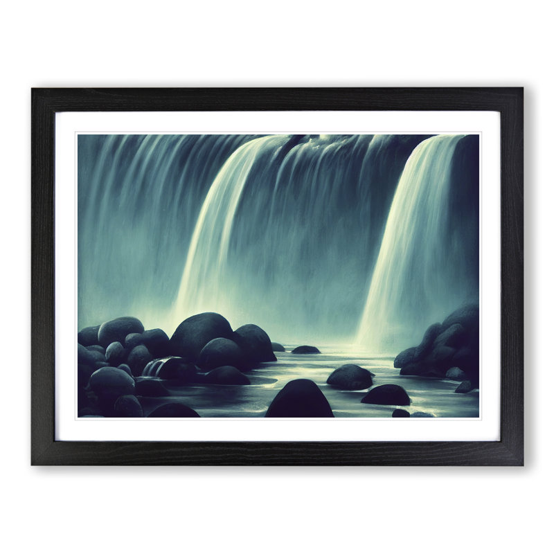 Illuminating Waterfall - Single Picture Frame Print, Black, 46cm H x 64cm W x 2cm D