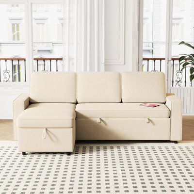 85.8" Storage Bed With Comfortable Cushions & , Fluffy In Beige Chaise, Plastic Legs Port