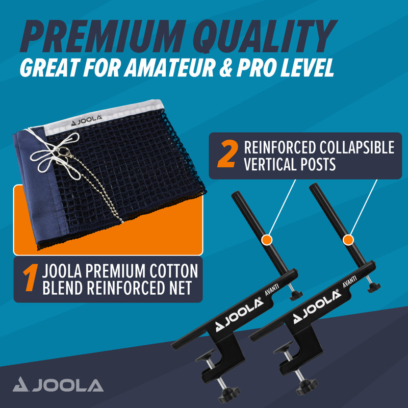 JOOLA Avanti Premium Table Tennis Net and Post Set - 72" Screw On Clamp Ping Pong Net - Portable and Easy Setup