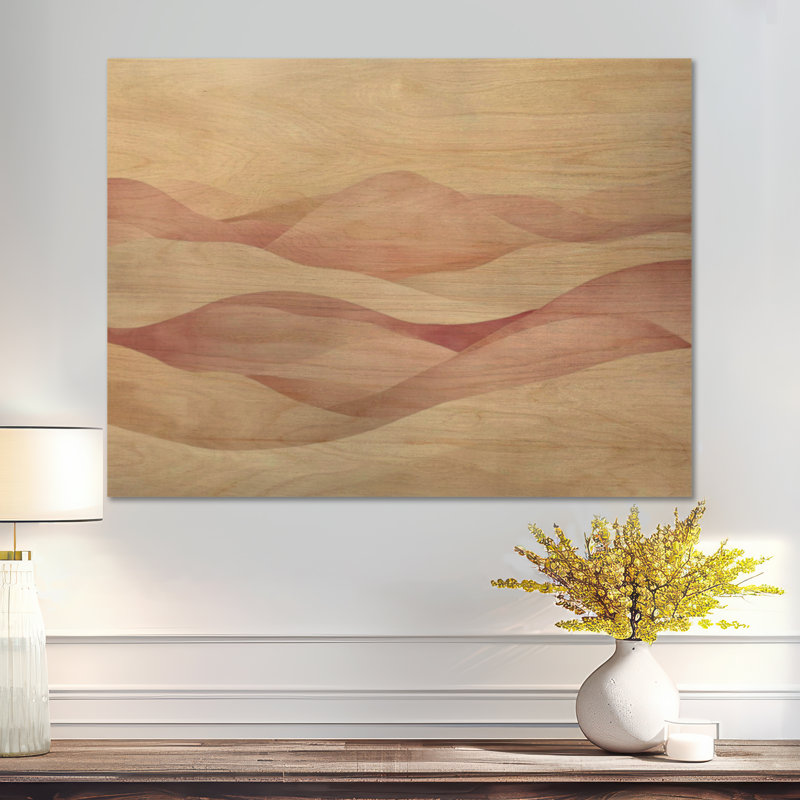 Vagues de dunes roses - Tableau abstrait décoratif en bois, H 30 po x l 40 po, Rectangulaire