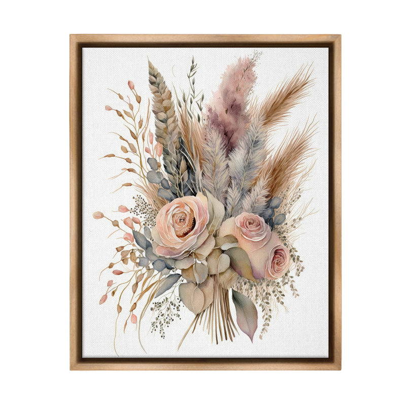 "Boho Rose Pampas Floater Frame" par LSR Design Studio sur toile, H 31 po x l 25 po, Cadre flottant orme Montalcino