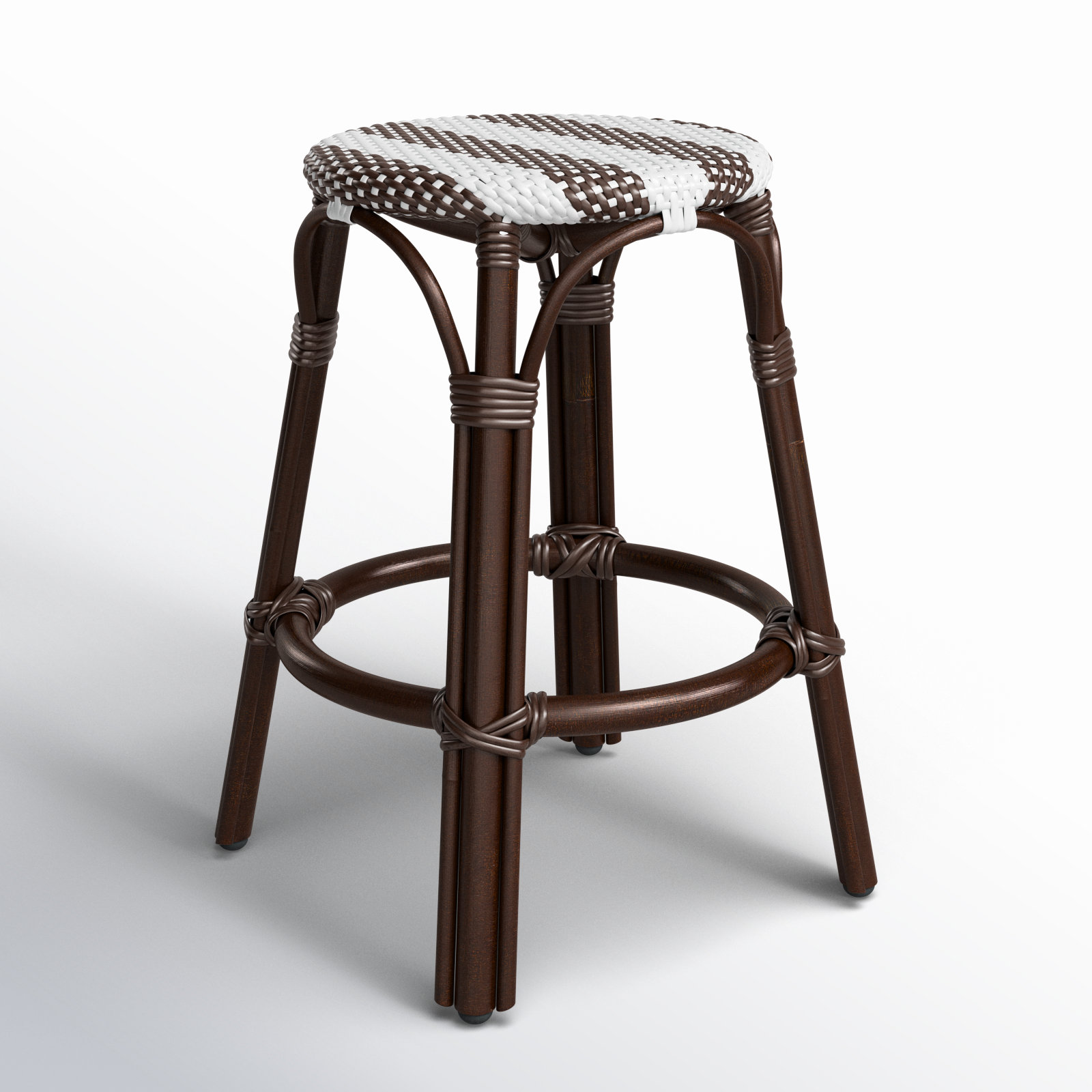 Alastair Bar & Counter Stool, Counter Stool (24" Seat Height), White/Brown Stripe/Dark Brown Rattan Frame