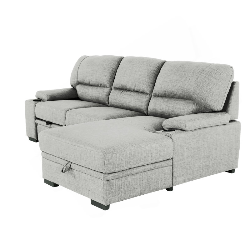Canapé-lit modulaire de luxe avec rangement et porte-gobelets, gris