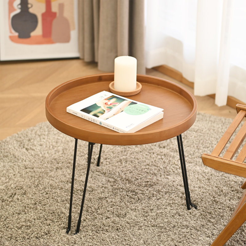 Table d'appoint pliante, table basse en bambou, table ronde simple pliante