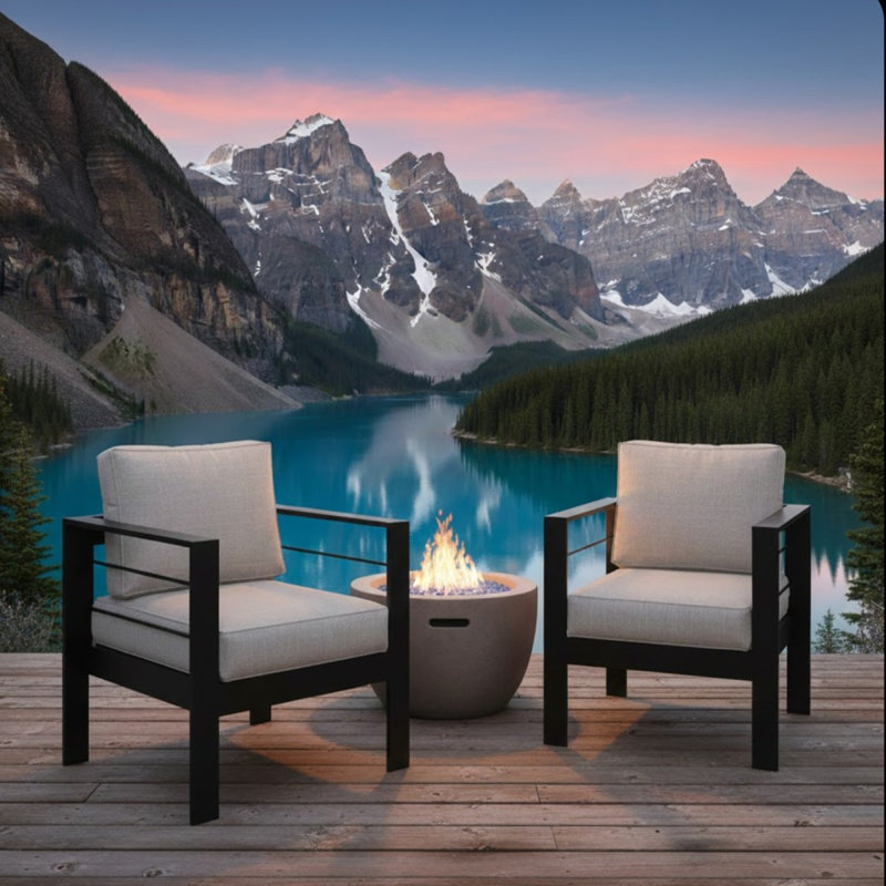 2-Pack 28" All-Weather Aluminum Patio Armchairs With Thick Light Gray Cushions & Black Frame, Light Gray Cushion/Black Frame
