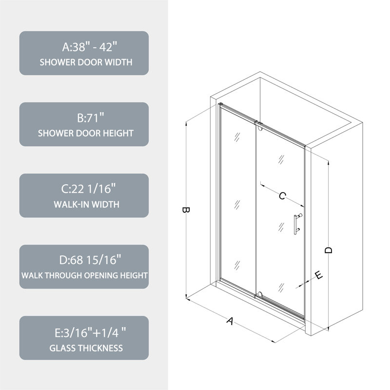 Porte de douche en verre 38-42 "x H 71" Piovt