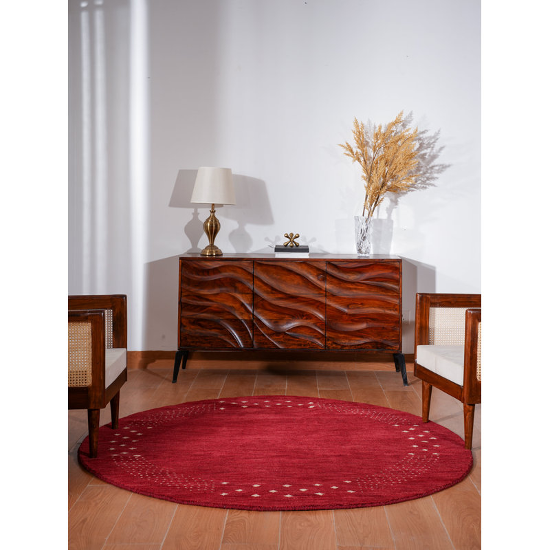 Anley Hand Knotted Loom Wool Eco-Friendly Area Rugs - Round, Red Color, Contemporary Modern Design, High Pile Thick Handmade Anti Skid Area Rugs for Living Room, Bed Room