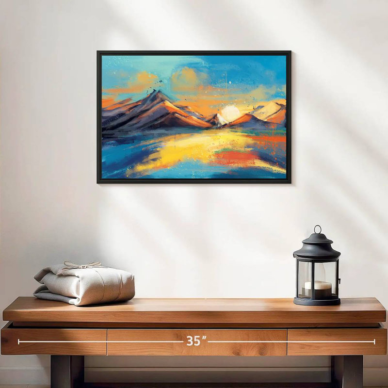 Coucher de soleil, paysage de Quenby, 19 po x 13 po, Cadre flottant noir