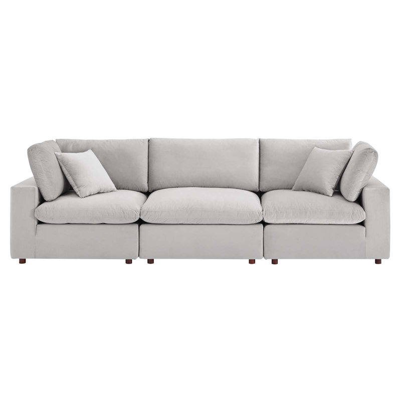 Modway Commix Down Filled Overstuffed Performance Velvet 3-Seater Sofa, Light Gray Velvet