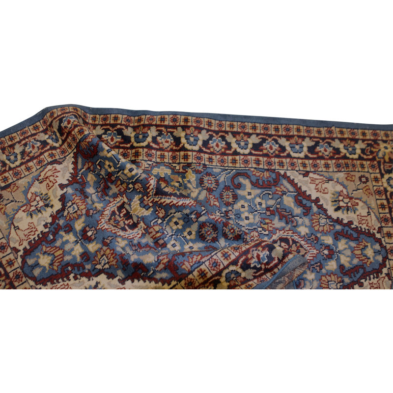 Tapis bleu et rouge noué à la main de haute qualité