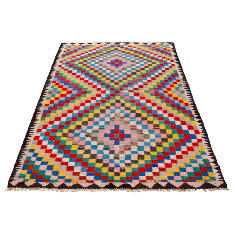 Kilim multicolore fait à la main de conception unique 5 pi 11 po x 9 pi 10 po Ankara