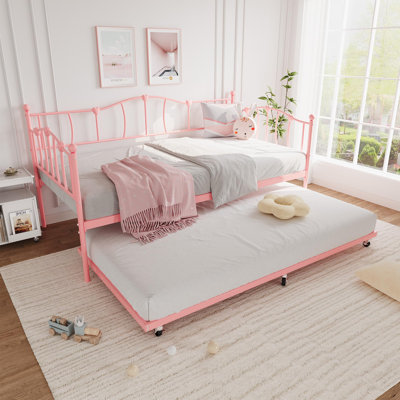 Metal Daybed With Trundle Bed, Twin Size Day Bed With Premium Metal Frame by ZACOO