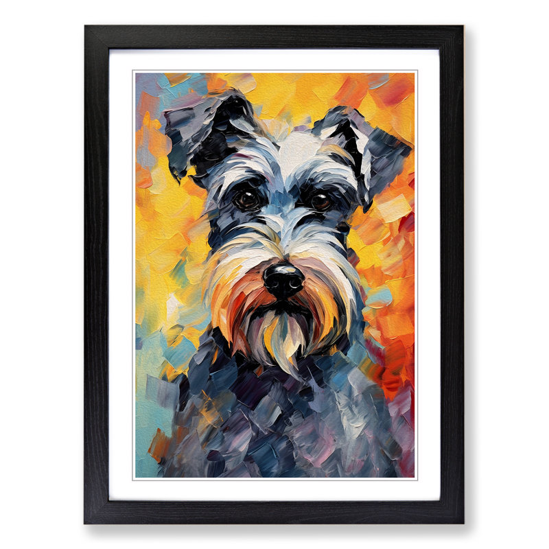 Schnauzer Impressionism - Single Picture Frame Print on Wood, 64cm H x 46cm W x 2cm D, Black