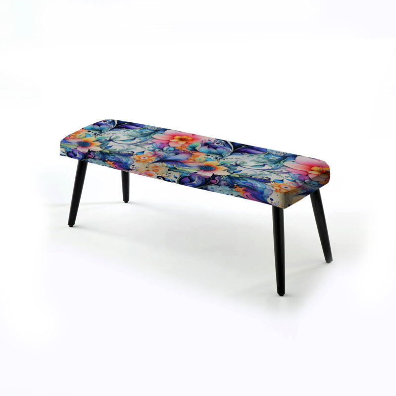 Enchanted Paisley Gard Marble Motif - Banc rembourré en marbre noir, Bleu/Blanc