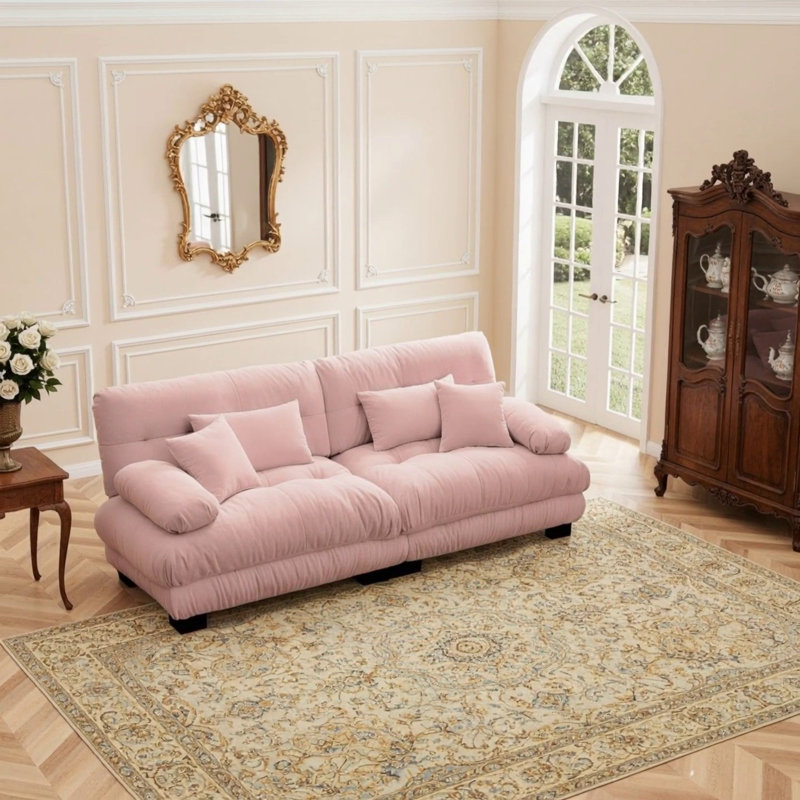 Canapé Cloud pour salon en tissu chenille avec coussins lombaires et coussins décoratifs, H 35,4 po x l 94,4 po x P 36 po, 2