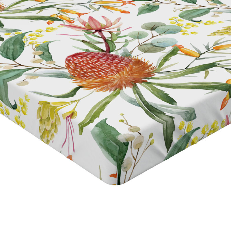 Drap-housse floral Ambesonne, Drap-housse de taille double, Vert laurier / floral
