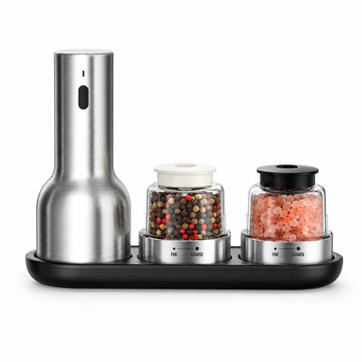 Ensemble de moulins à poivre et à sel électriques rechargeables avec 2 agitateurs en verre rechargeables, à grosseur réglable, à une main, moulin à épices pour la cuisine, la salle à manger et le barbecue