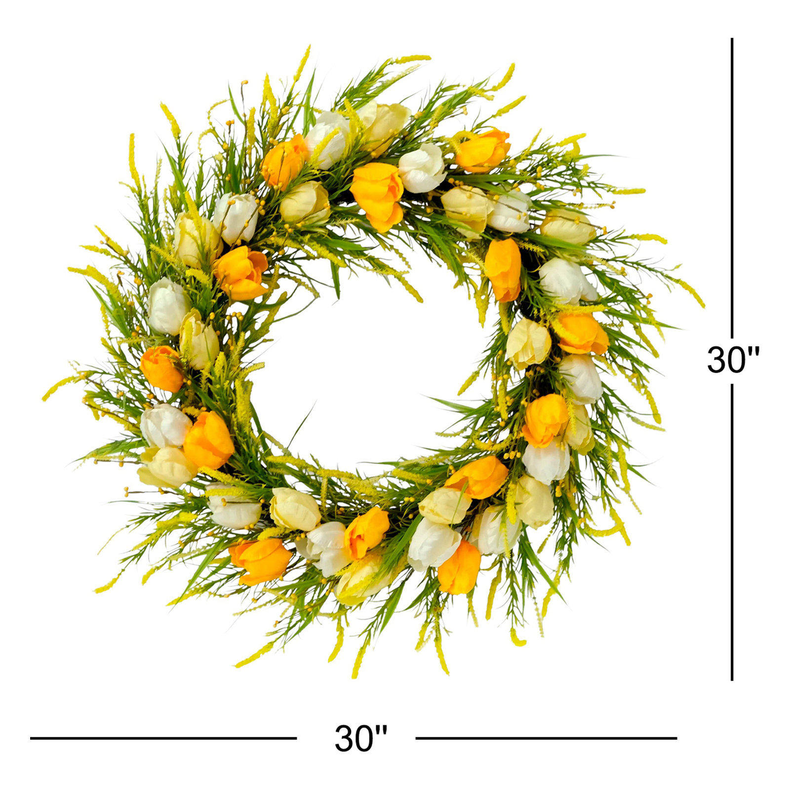 30" Artificial Tulip Floral Spring Door Wreath, Green/Yellow