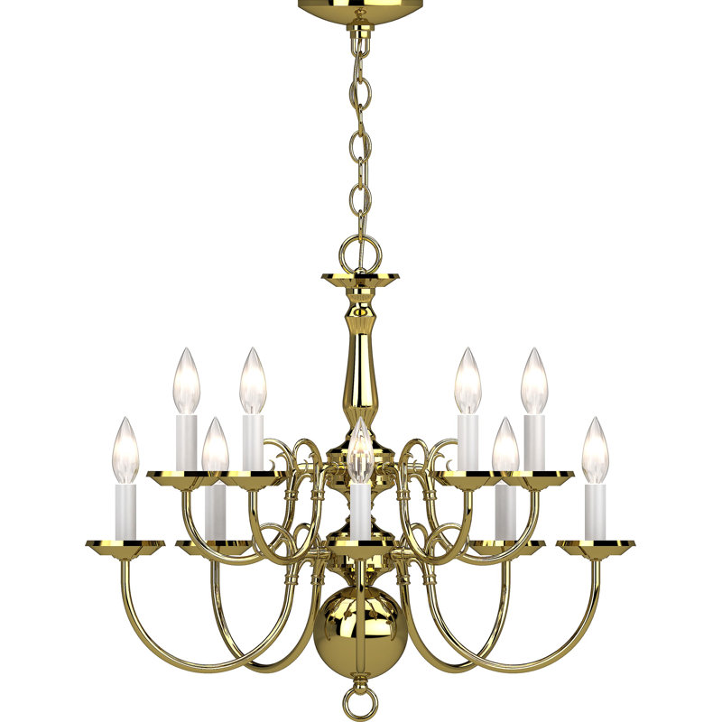 Lustre candélabre à niveaux 10 lumières Onika, Laiton poli