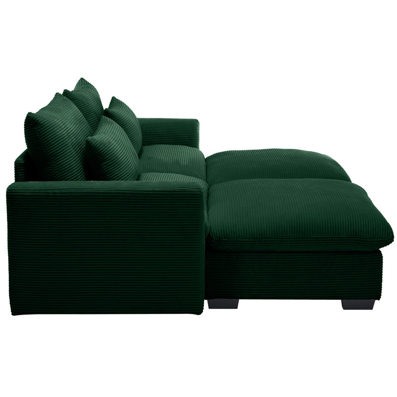 Comfy 2 places avec rangement - Repose-pieds en velours côtelé pour salon, Vert