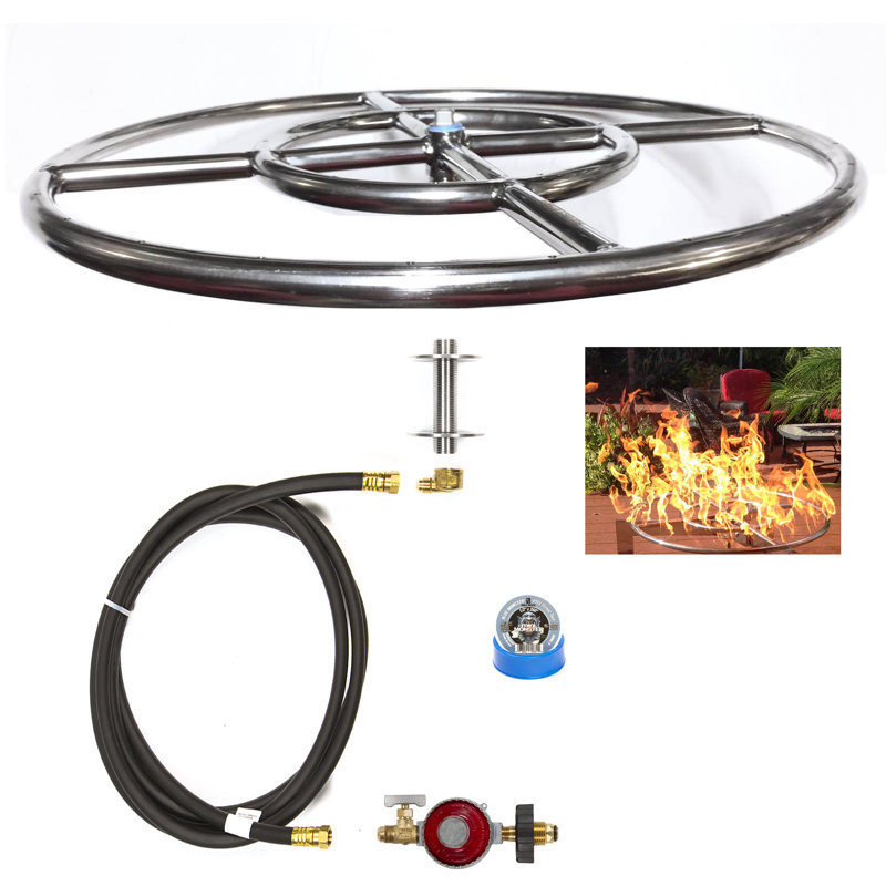 EasyFirePits Basic Propane Fire Pit Connection Kit and 316 Stainless Double Ring Gas Burner, 2" H x 12" W x 12" D
