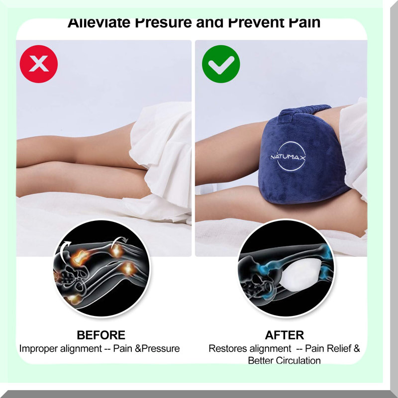 OrthoComfort Memory Foam Knee Pillow - Sciatica Relief for Side Sleepers, Back/Leg Pain, Pregnancy, Hip & Joint Pain - Includes Free Sleep Mask & Ear Plugs