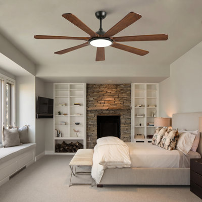 Smart Ceiling Fan with Light 60"/72", Alexa Google Voice Control, 7 Solid Wood Blades, Quiet DC Motor, 8250 CFM High Airflow, Dimmable LED, Modern Large Ceiling Fan for Living Room Bedroom Farmhouse