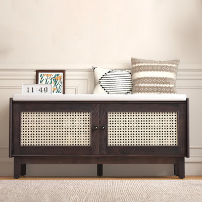 Entryway Bench with Storage, Cushioned Shoe Bench with Double Doors