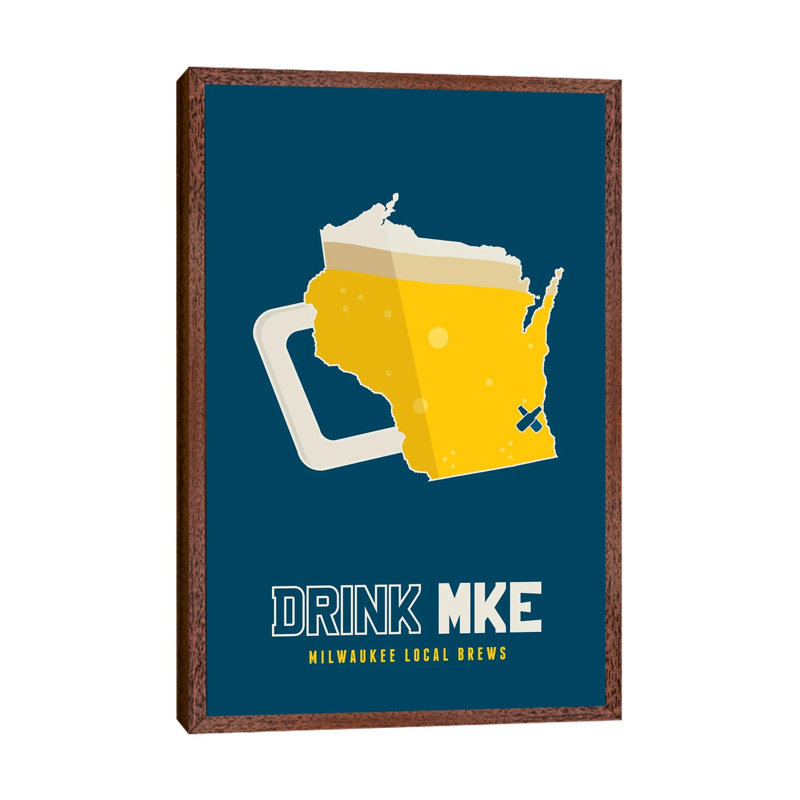 Drink MKE, Milwaukee Beer by Benton Park Prints - Print on Canvas, Classic Brown Wood Framed, 101.6 cm H x 66.04 cm W