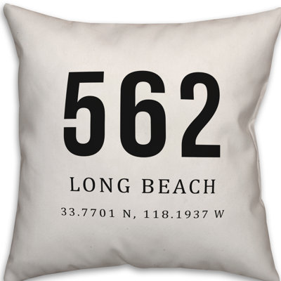  Long Beach Coordinates Indoor/Outdoor Throw Pillow