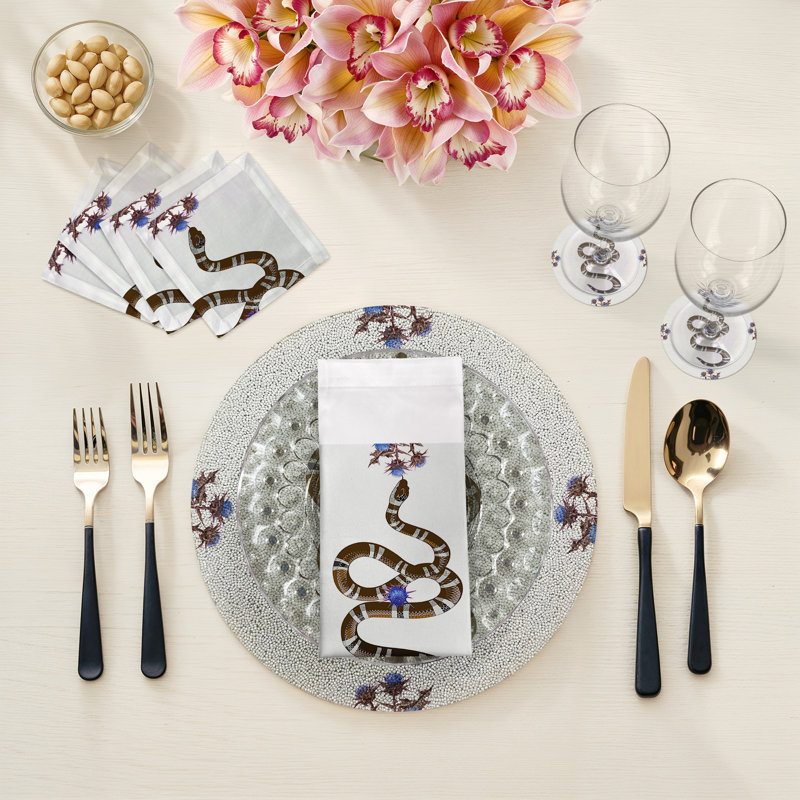 Thistle And Snake Vegan Leather Round Pebble Placemat, Blue White